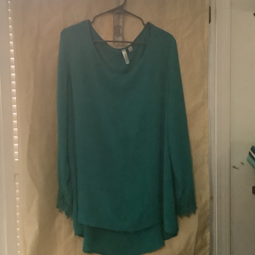 Tacera Teal Long Sleeve Blouse